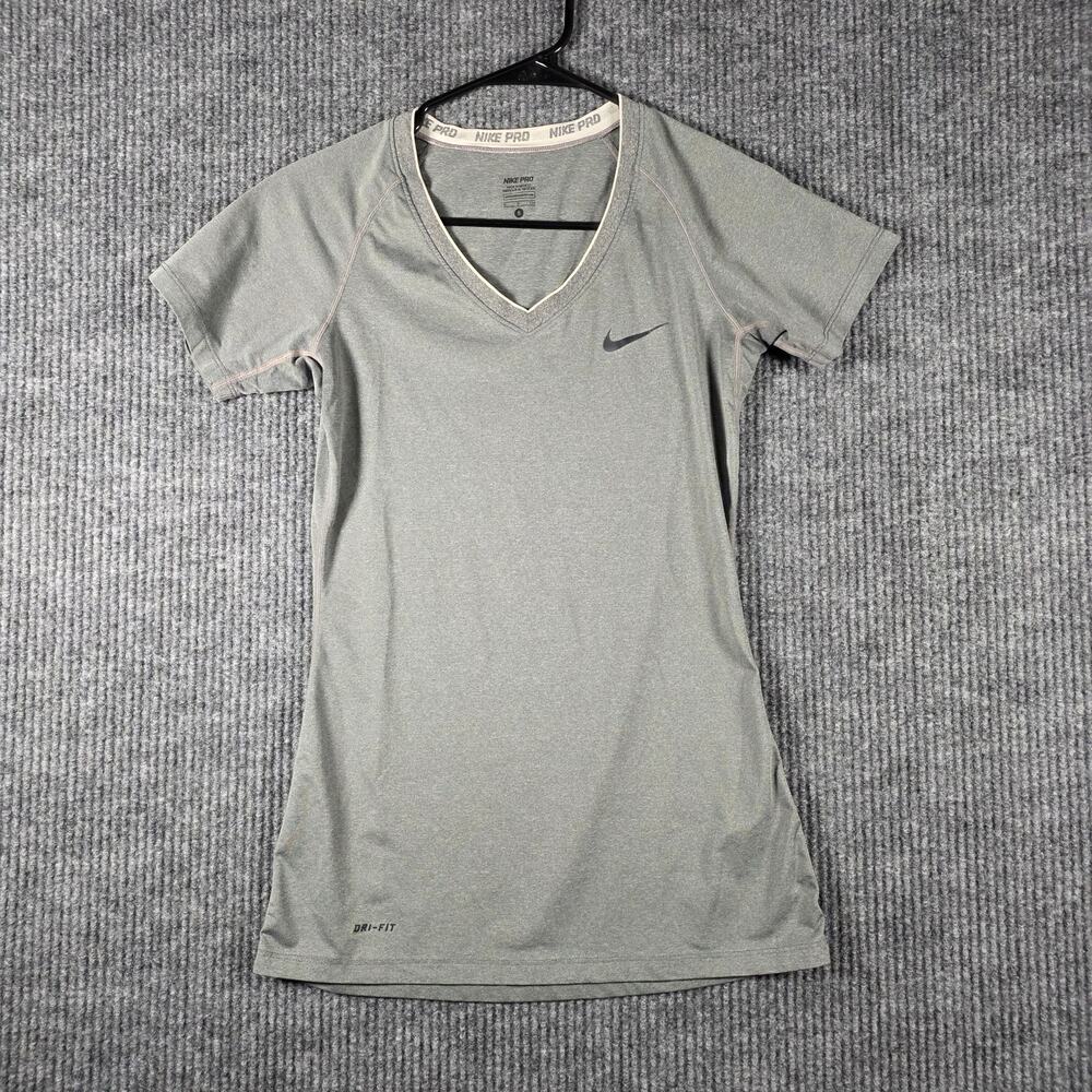 Nike‎ Pro Dri Fit Gray V Neck Athletic Tee Women’s Small Running